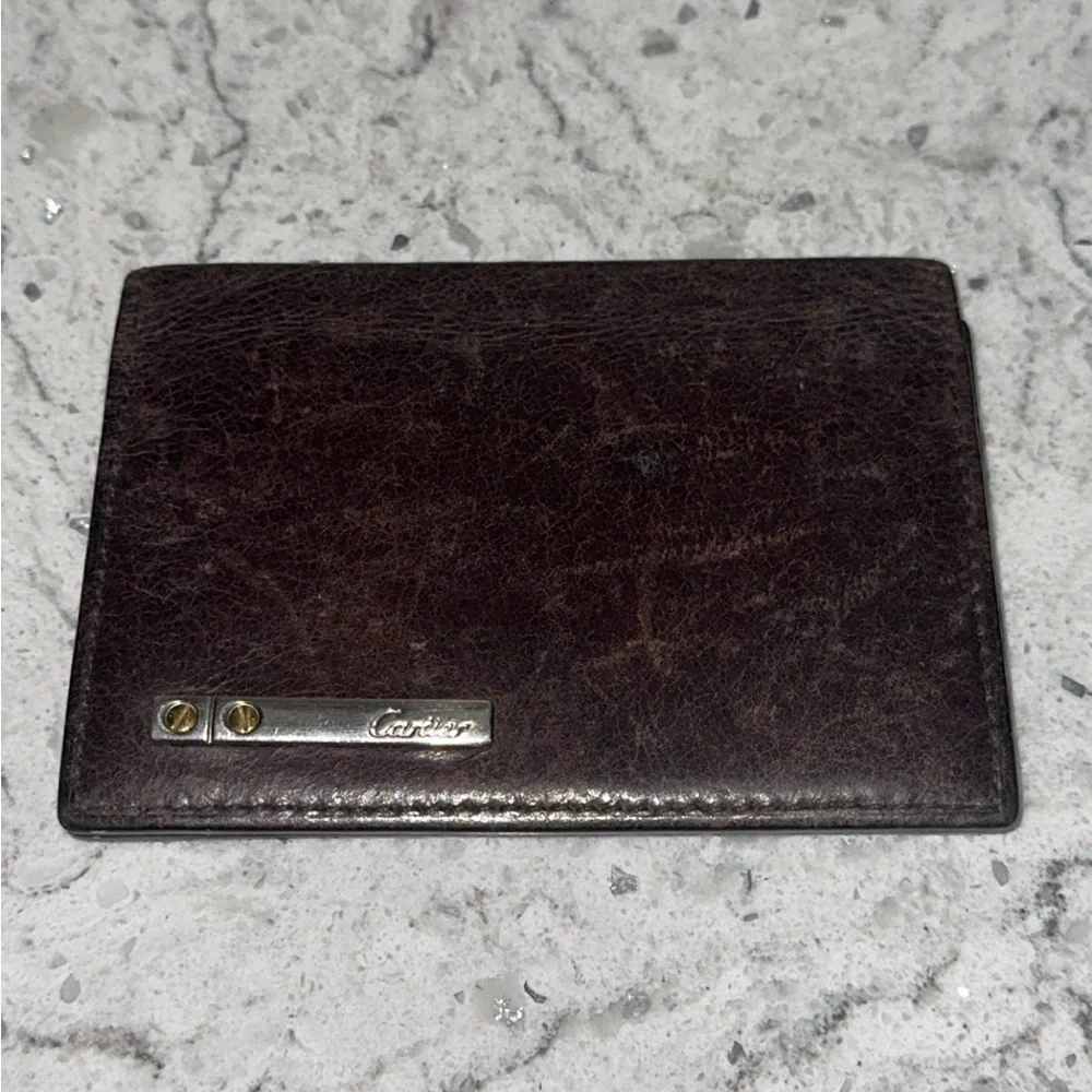 Cartier Dark Brown Leather Card Holder Wallet AUTHENTIC